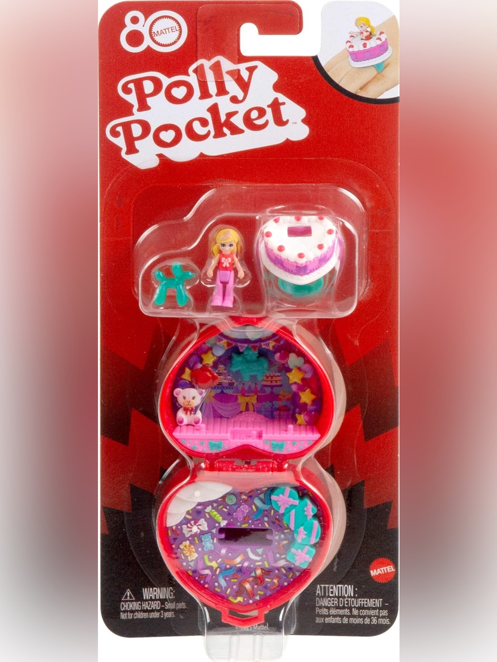 Polly Pocket Mattel 80th Anniversary Celebration Play Set with Wearable Ring